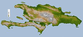 Carte topographie d'Hispaniola avec la cordillère Centrale au centre l'île