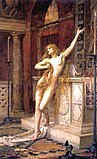Hypatia vor ihrer Ermordung in der Kirche. Gemälde von Charles William Mitchell, 1885.