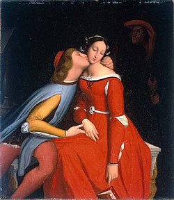 Paolo and Francesca, whom Dante's Inferno describes as damned for fornication (Jean-Auguste-Dominique Ingres, 1819) Ingres - Paolo and Francesca.jpg