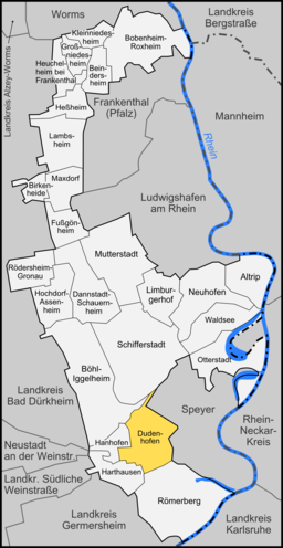 Läget för Dudenhofen i Rhein-Pfalz-Kreis