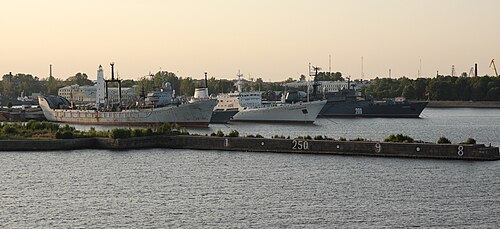 Ships moored at Kronstadt naval base.