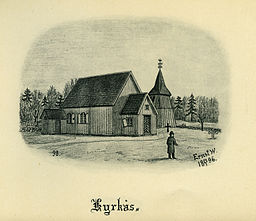 Kyrkås kyrka på teckning från 1896.