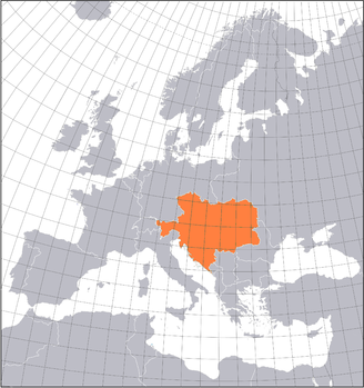 Karte Europas im Jahre 1914 am Vorabend des Ersten Weltkrieges (Österreich-Ungarn hervorgehoben)