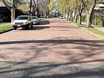 Brick-paved street on Madison St. north of Ninth Ave.