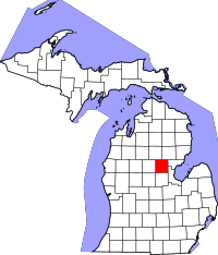 Map of Michigan highlighting Gladwin County