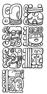 Fig. 59. Part of the inscription in the Temple of the Inscriptions, Palenque, showing a number composed of seven periods.