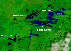 Расположение озера Сплит в Манитобе