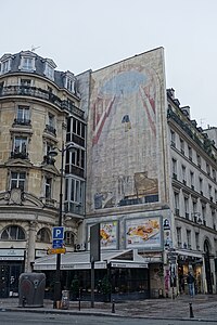 L'escalier ou L’Homme à la valise, mur peint rue Étienne-Marcel, Paris