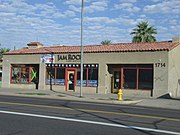 The Bobby Brown Café building was built in 1930 and is located at 1714-18 W. Van Buren Avenue. This property was listed in the Phoenix Historic Property Register.
