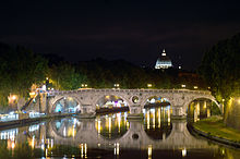 The bridge at night with Saint Peter's dome in background Ponte Sisto and Dome od St. Peter at night.jpg