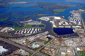 An aerial view of Redwood City Port