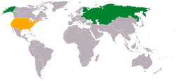 Карта с указанием местоположения Российской Империи и США.