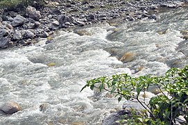 Close-up view of Sarju water flowing