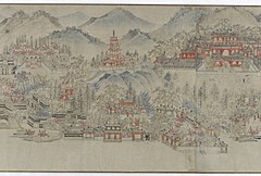 Lukisan Pagoda Leifeng (tengah), pada sekitar masa akhir Dinasti Yuan dan awal Dinasti Ming