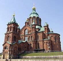 Uspenski Cathedral, a main cathedral of the Finnish Orthodox Church in Helsinki, Finland, was built under Imperial Russia. Uspensky Orthodox Cathedral - Helsinki, Finland - panoramio.jpg