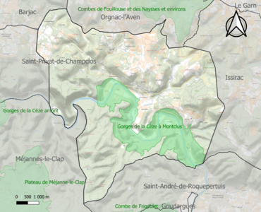 Carte de la ZNIEFF de type 1 sur la commune.