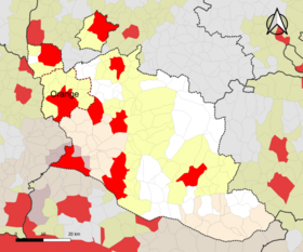 Localisation de l'aire d'attraction d'Orange dans le département de Vaucluse.