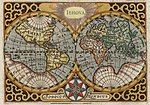 Mapa-múndi ilustrando o itinerário de Jan Huygen van Linschoten (1596)