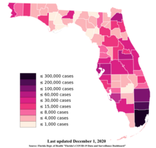 1. prosince 2020 Celkem případů COVID-19 podle okresů (Florida) .png