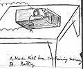 Fig. 4b. A detail from Richards's 1874 drawing shows Bell's use of a liquid transmitter, a pillbox filled with mercury and marked "A".