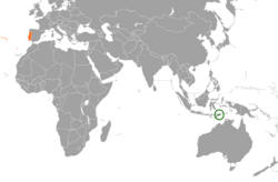 Карта с указанием местоположения Восточного Тимора и Португалии