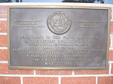 Large plaque at entrance, dated May 21, 1966