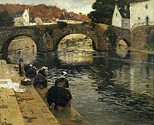 Lavandières sur l'Ellé près du "pont fleuri" peintes en 1902 par Frits Thaulow.