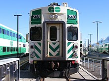 This cab car includes a horn (top), a bell (top right), headlights (above the door), classification lights (red lights on side), and ditch lights (white lights on side). GO Train Georgetown 5 (cropped).jpg