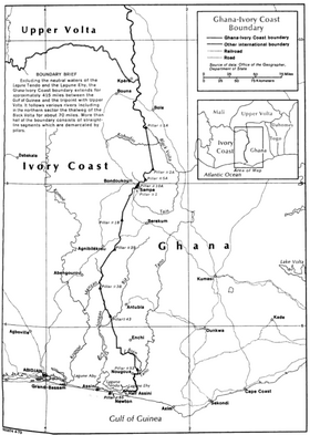 Carte de la frontière entre le Ghana et la Côte d'Ivoire