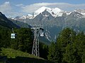 Alte 6er-Gondelbahn auf Hannigalp mit Weisshorn und Matterhorn im Hintergrund