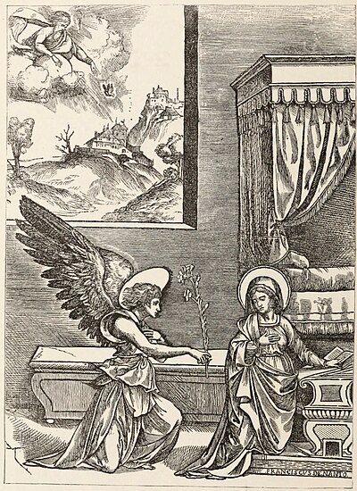Fig. 58.—The Annunciation. From a print by Francesco da Nanto