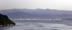 View of Seto Inner Sea and downtown Imabari