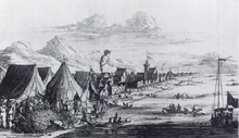 Pearl fishery at Tuticorin camp of paravar, 1662, by Johan Nieuhof. Johan Nieuhof - Pearl Fishery at Tuticorin 1662.png