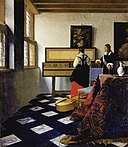 Vermeer's Music Lesson uses semi-transparent glazes to create the effect of light on a pile carpet.