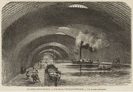Canal Saint-Martin : vue de la voûte souterraine, 1862.