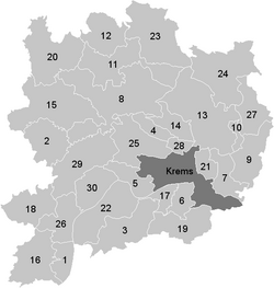 Poloha obce Krems (okres) v okrese Krems-vidiek (klikacia mapa)