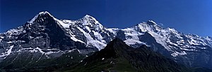 English: Eiger, Mönch and Jungfrau, view from ...