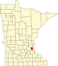 Kort over Minnesota med Ramsey County markeret