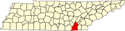 Hartă a statului Tennessee indicând comitatul Hamilton