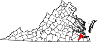 Map of Virginia highlighting Isle of Wight County