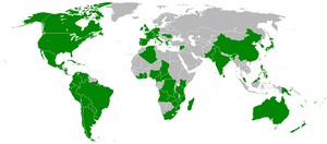 A map of the world showing countries where the Marist Brothers operate in green. Marist Brothers World.png