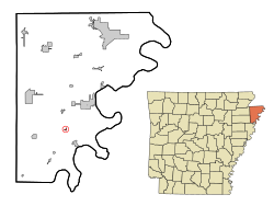 Location in Mississippi County and the state of Arkansas