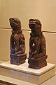 Nghe (mythological beast) figurines, crimson and gilded wood, XVIII century