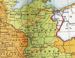 Северна марка между 965 и 983 г. (червено)