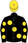 Black, large yellow spots, black sleeves, yellow spots, yellow cap