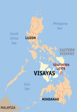 Mapa iti Filipinas a mangipakita ti pakasarakan iti Abagatan a Leyte.