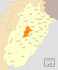Карта Пенджаба с районом Джанг, выделенным оранжевым цветом.