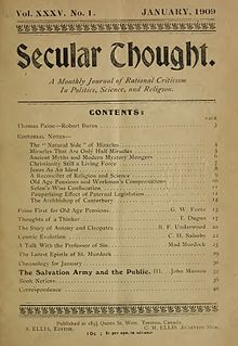 Immagine di copertina di "Secular Thought" (Toronto), numero di gennaio 1909.