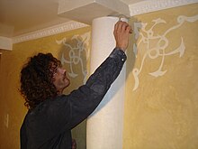 Applying stucco Stuc a la chaux, sgraffito, Stephane Baron.JPG