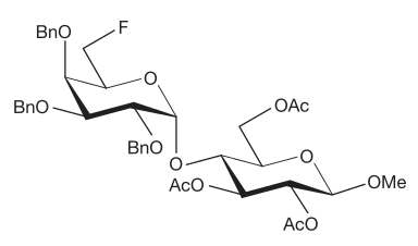 Metil 2,3,4-tri-O-bencil-6-deoxi-6-fluoro-α-D-galactopiranosil-(1→4)-2,3,6-tri-O-acetil-β-D-glicopiranósido.